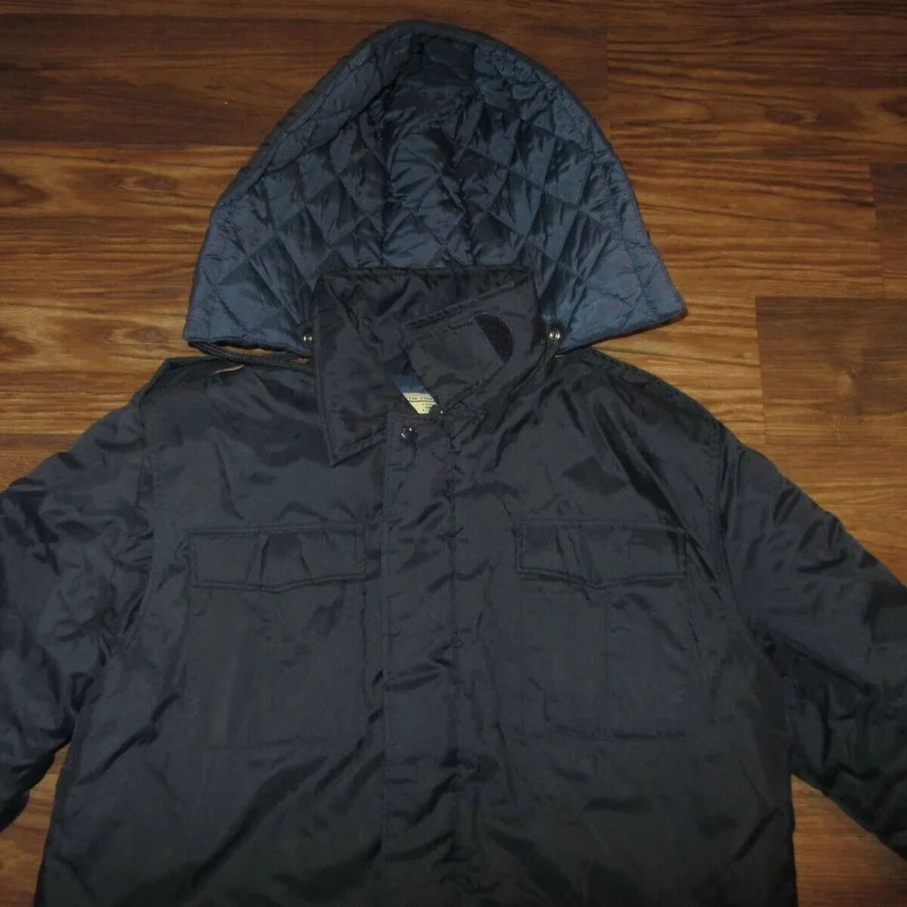Evin Telescopic Sleeve Mens L Hooded Winter Jacket, Quilted, Black, Reflector